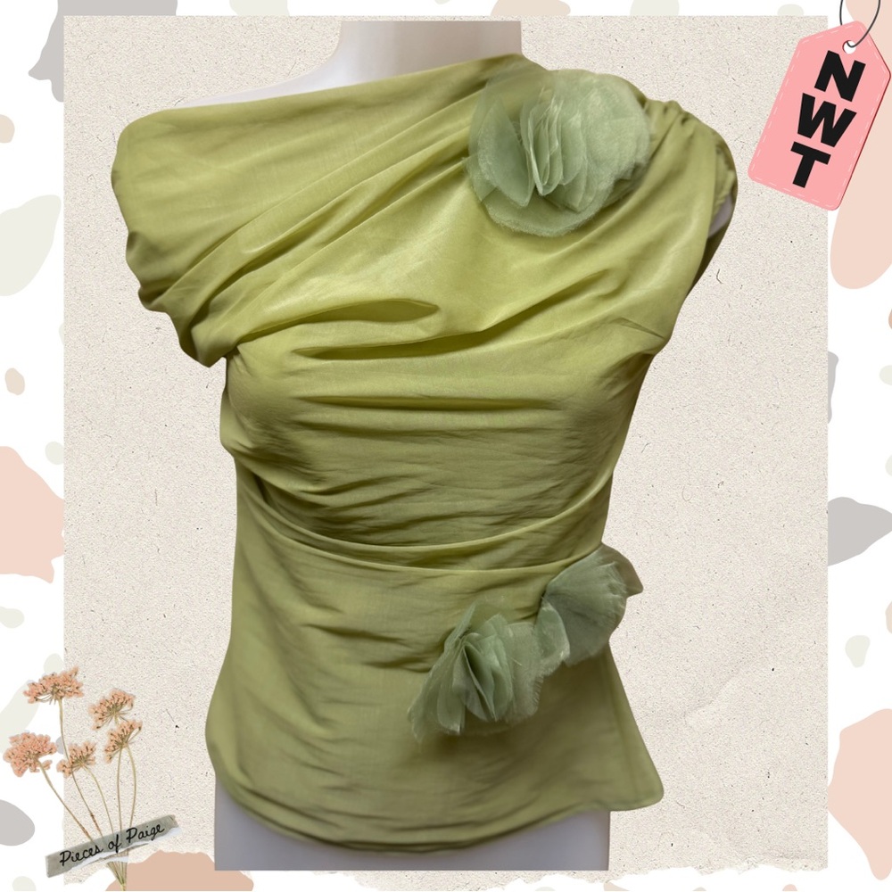 ZARA Green Draped Floral Top - Size M - NWT